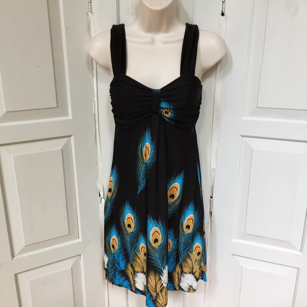 Cyn by Cynthia Mehra Black and Blue Peacock Feather Dress.